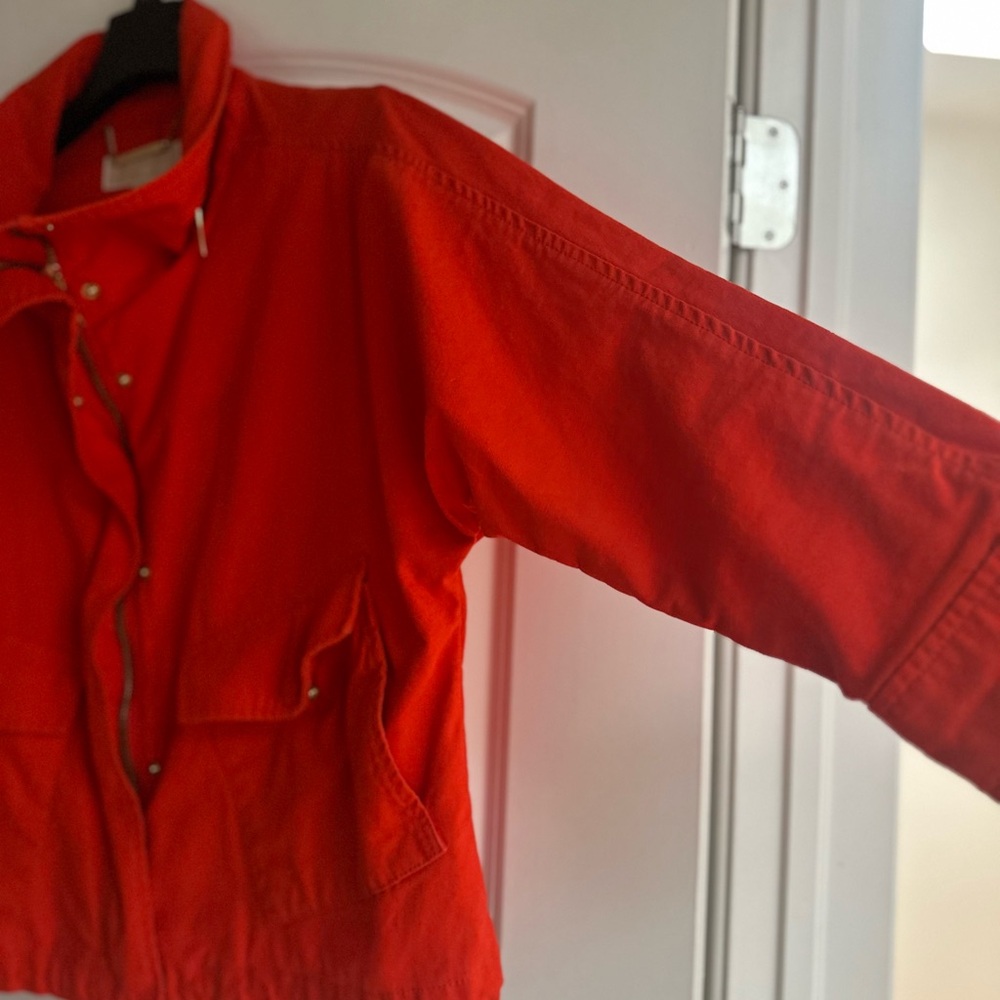 Michael Kors Bright Red Utility Jacket with Snap Front